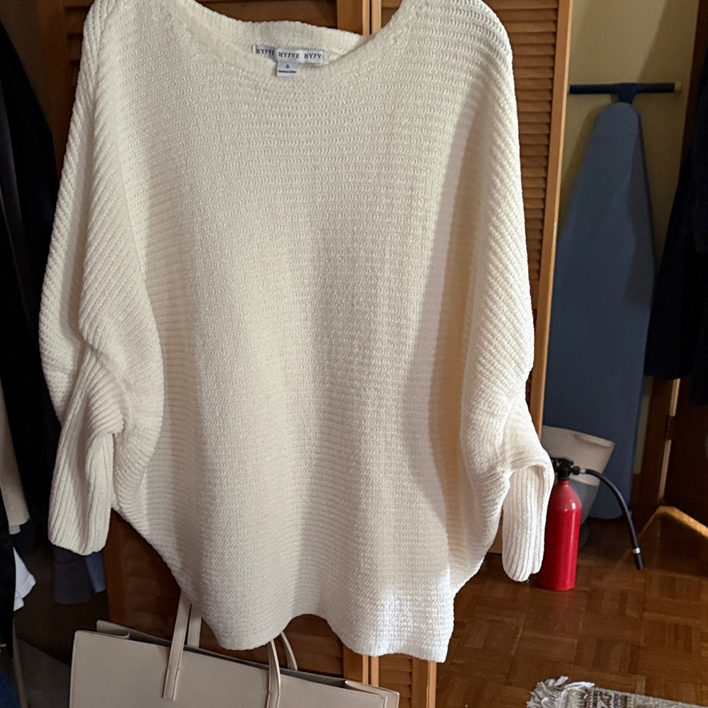 HYFVE Cream Waffle-Knit Drop Shoulder Crewneck Sweater